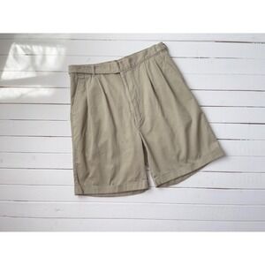 high waisted shorts 80s 90s vintage tan beige‎ cotton khaki pleated shorts